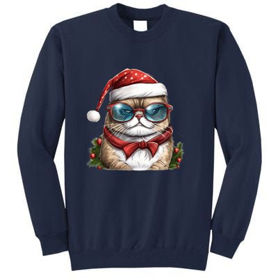 Christmas Cat With Glasses Tall Sweatshirt