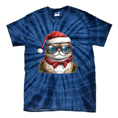 Christmas Cat With Glasses Tie-Dye T-Shirt