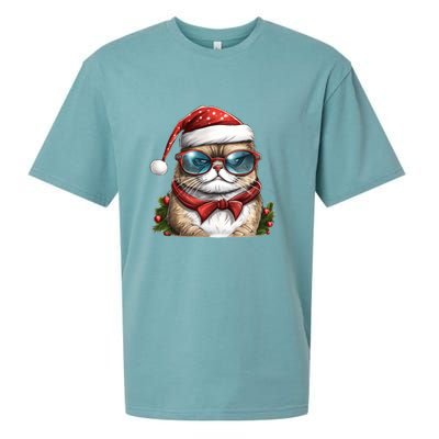 Christmas Cat With Glasses Sueded Cloud Jersey T-Shirt