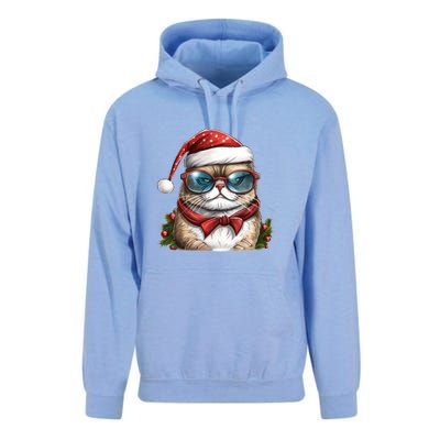 Christmas Cat With Glasses Unisex Surf Hoodie