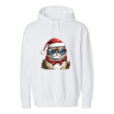 Christmas Cat With Glasses Garment-Dyed Fleece Hoodie