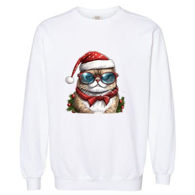 Christmas Cat With Glasses Garment-Dyed Sweatshirt