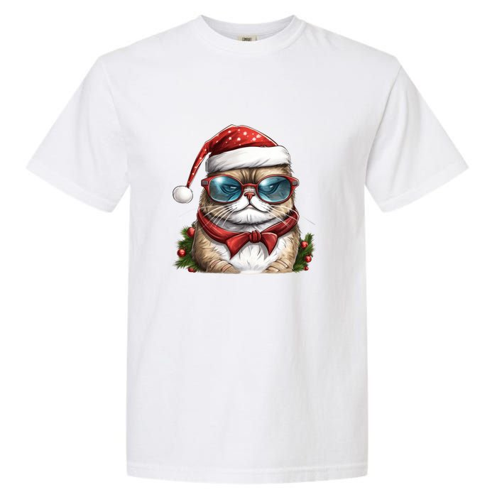 Christmas Cat With Glasses Garment-Dyed Heavyweight T-Shirt