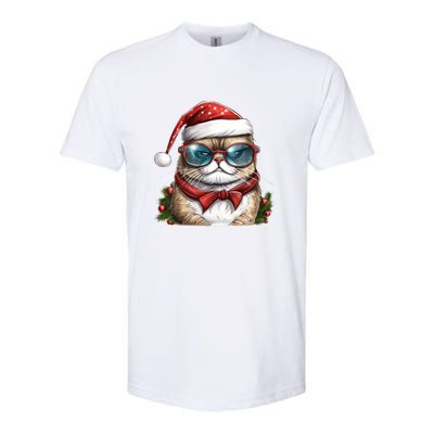 Christmas Cat With Glasses Softstyle CVC T-Shirt