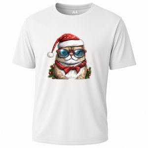 Christmas Cat With Glasses Cooling Performance Crew T-Shirt