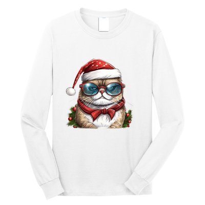 Christmas Cat With Glasses Long Sleeve Shirt