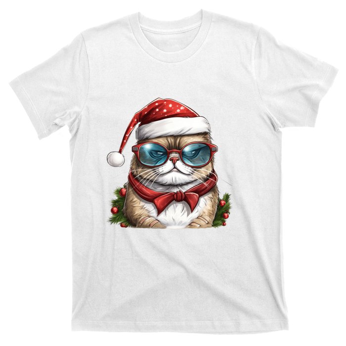 Christmas Cat With Glasses T-Shirt