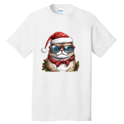 Christmas Cat With Glasses Tall T-Shirt