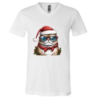 Christmas Cat With Glasses V-Neck T-Shirt