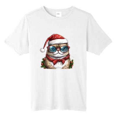 Christmas Cat With Glasses Tall Fusion ChromaSoft Performance T-Shirt