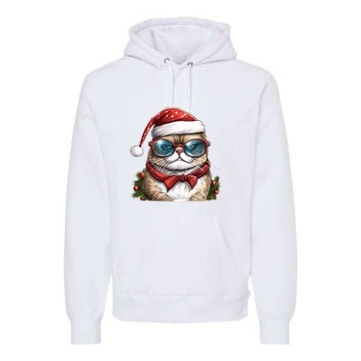 Christmas Cat With Glasses Premium Hoodie