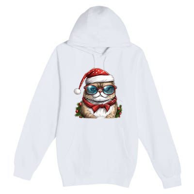 Christmas Cat With Glasses Premium Pullover Hoodie