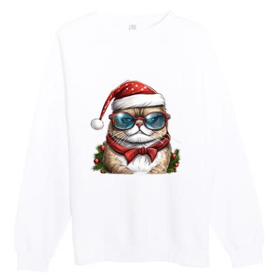 Christmas Cat With Glasses Premium Crewneck Sweatshirt