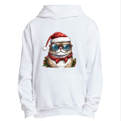 Christmas Cat With Glasses Urban Pullover Hoodie