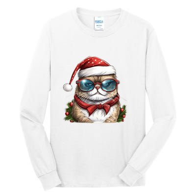 Christmas Cat With Glasses Tall Long Sleeve T-Shirt