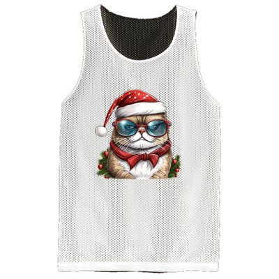 Christmas Cat With Glasses Mesh Reversible Basketball Jersey Tank