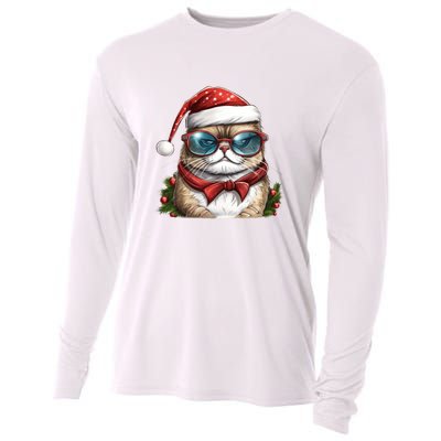 Christmas Cat With Glasses Cooling Performance Long Sleeve Crew