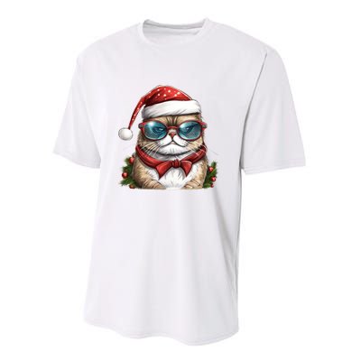 Christmas Cat With Glasses Performance Sprint T-Shirt