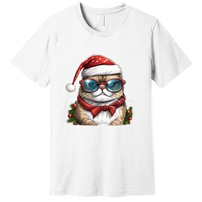 Christmas Cat With Glasses Premium T-Shirt