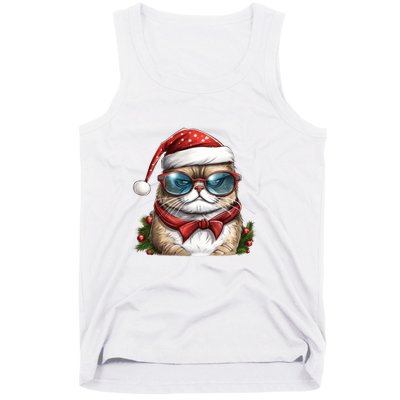 Christmas Cat With Glasses Tank Top