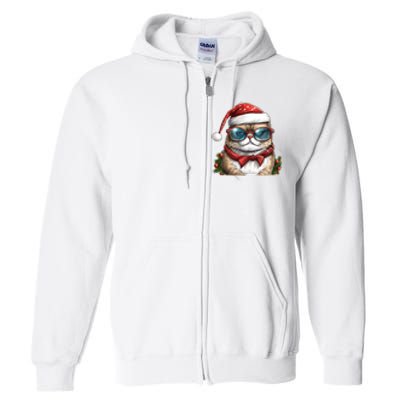 Christmas Cat With Glasses Full Zip Hoodie