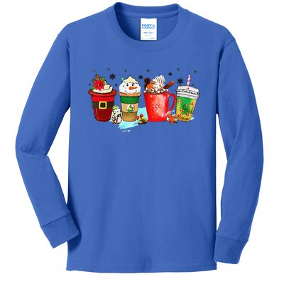 Coffee Cups Winter Snowman Cute Christmas Squad Funny Xmas Kids Long Sleeve Shirt