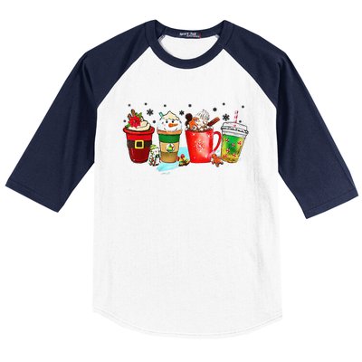 Coffee Cups Winter Snowman Cute Christmas Squad Funny Xmas Baseball Sleeve Shirt