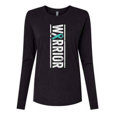 Cervical Cancer Warrior Sideways Teal Awareness Ribbon Womens Cotton Relaxed Long Sleeve T-Shirt