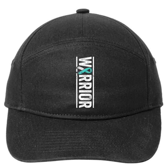 Cervical Cancer Warrior Sideways Teal Awareness Ribbon 7-Panel Snapback Hat