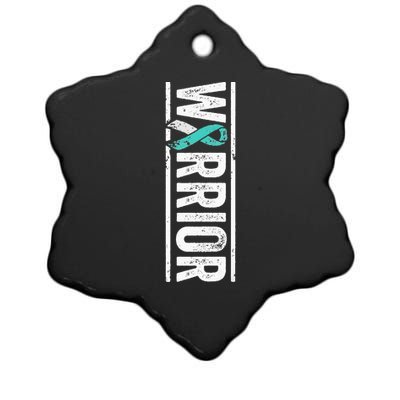 Cervical Cancer Warrior Sideways Teal Awareness Ribbon Ceramic Star Ornament