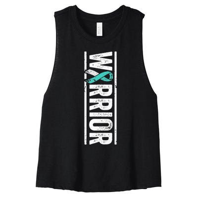 Cervical Cancer Warrior Sideways Teal Awareness Ribbon Women's Racerback Cropped Tank