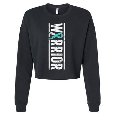 Cervical Cancer Warrior Sideways Teal Awareness Ribbon Cropped Pullover Crew