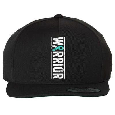 Cervical Cancer Warrior Sideways Teal Awareness Ribbon Wool Snapback Cap