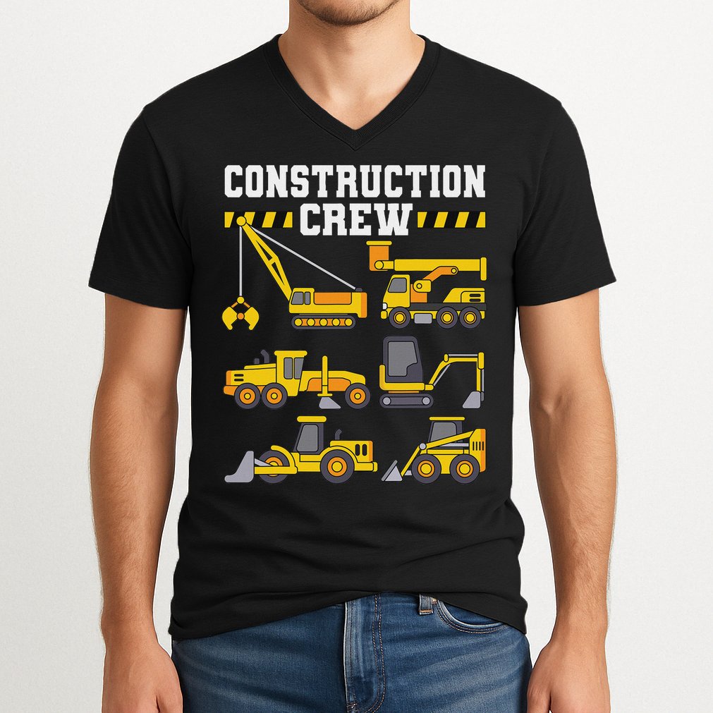 Construction Crew Worker Excavator V-Neck T-Shirt
