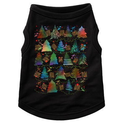 Colorful Christmas Watercolor Tree Pattern Doggie Tank