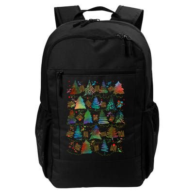 Colorful Christmas Watercolor Tree Pattern Backpack