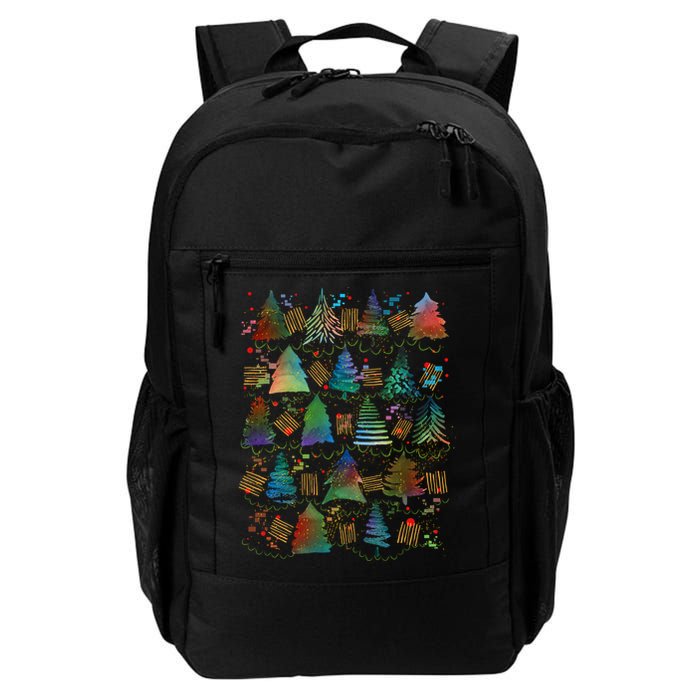 Colorful Christmas Watercolor Tree Pattern Backpack