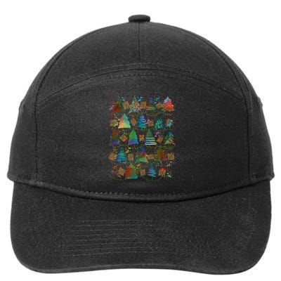 Colorful Christmas Watercolor Tree Pattern 7-Panel Snapback Hat