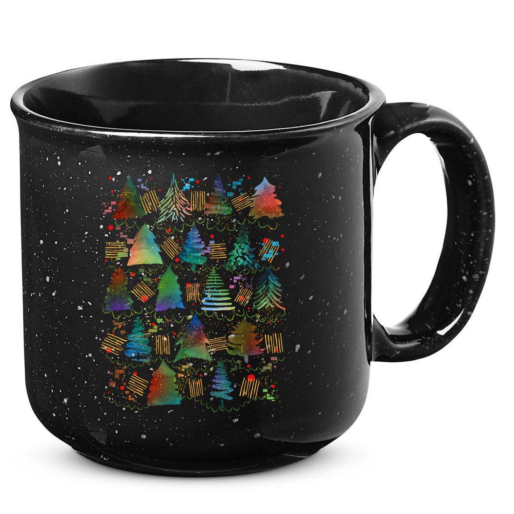 Colorful Christmas Watercolor Tree Pattern 15oz Campfire Ceramic Mug