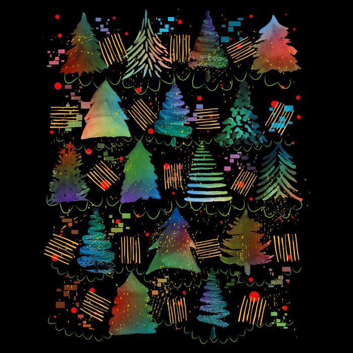 Colorful Christmas Watercolor Tree Pattern Flatbill Hat