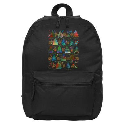 Colorful Christmas Watercolor Tree Pattern 16 in Basic Backpack
