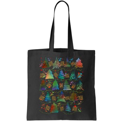 Colorful Christmas Watercolor Tree Pattern Bag