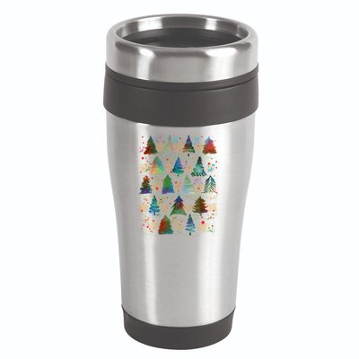 Colorful Christmas Watercolor Tree Pattern 16oz Travel Tumbler