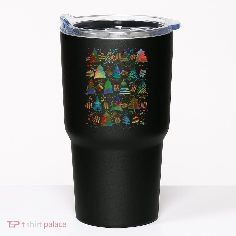 Colorful Christmas Watercolor Tree Pattern Tumbler
