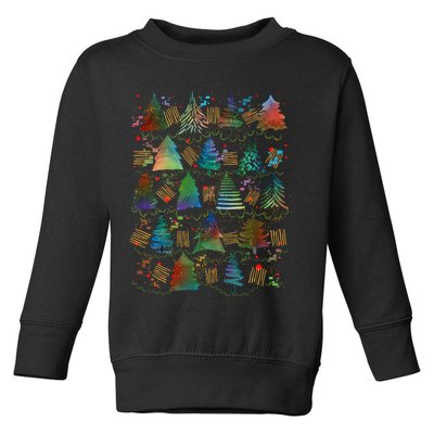 Colorful Christmas Watercolor Tree Pattern Toddler Sweatshirt
