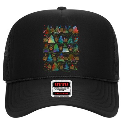 Colorful Christmas Watercolor Tree Pattern Trucker Hat