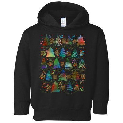 Colorful Christmas Watercolor Tree Pattern Toddler Hoodie