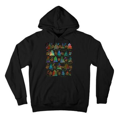 Colorful Christmas Watercolor Tree Pattern Tall Hoodie