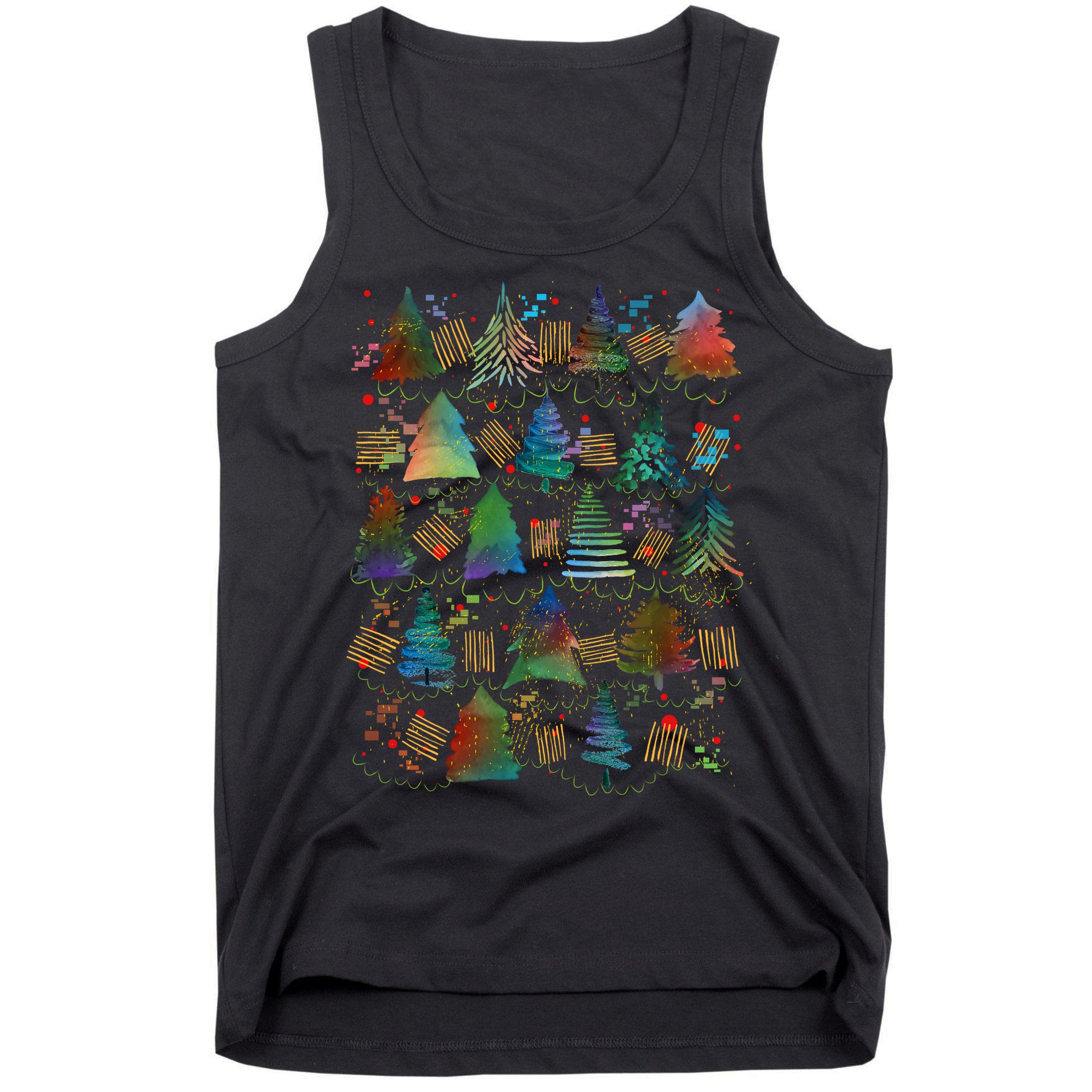 Colorful Christmas Watercolor Tree Pattern Tank Top
