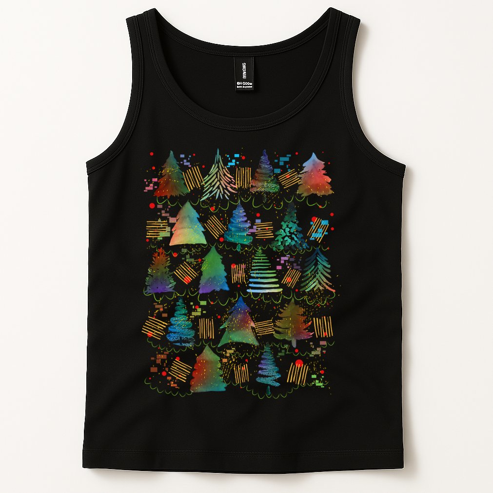 Colorful Christmas Watercolor Tree Pattern Tank Top